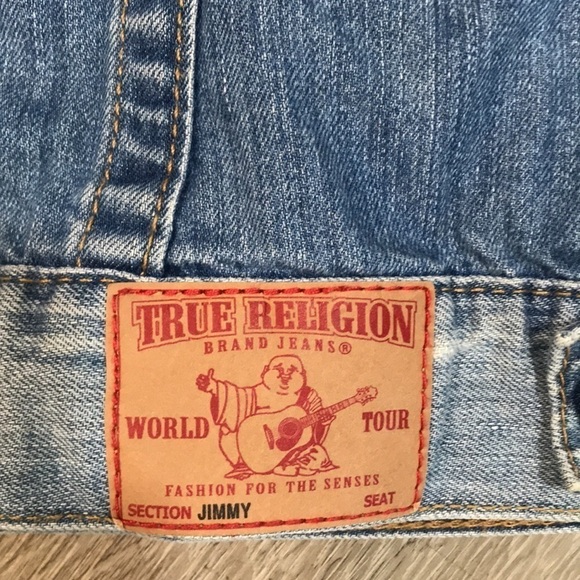 True Religion Jimmy Light Wash Distressed Trucker Denim Jacket size S - Picture 8 of 11